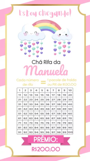 Convite Chá Rifa Chuva de Amor com Nuvens para Editar Online