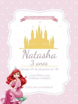 Convite Aniversário Ariel Princesa da Disney para Editar Online