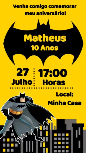 Convite de Aniversário Batman do Morcego para Editar Online