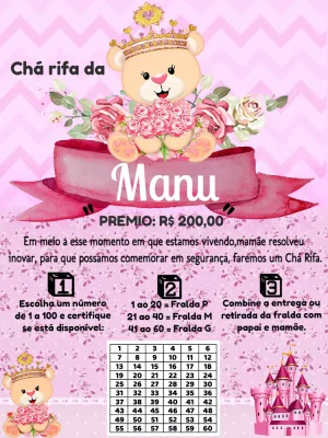 Chá Rifa Ursinha Princesa Editável Online para Imprimir