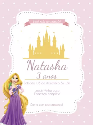Convite Aniversário Rapunzel da Disney para Editar Online