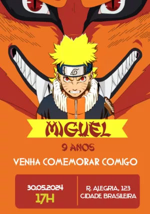 Convite de Aniversário Naruto para Editar Online e Imprimir