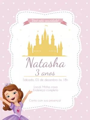 Convite de Aniversário Princesa Sofia e Castelo Mágico Editável