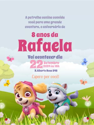 Convite de Aniversário Patrulha Canina Menina para Editar