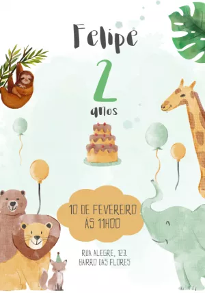Convite de Aniversário Safari com Animais para Editar Online
