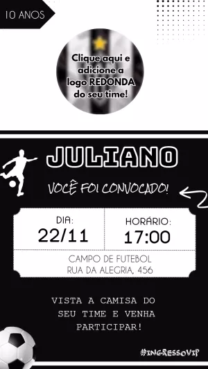 Convite de Aniversário Futebol com Logo do Time para Editar
