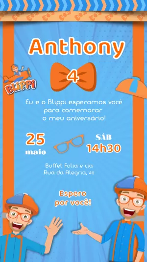 Convite de Aniversário Blippi Editável Online para Imprimir