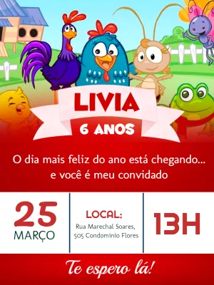 Galinha Pintadinha Birthday Invitation – Static – Carolina