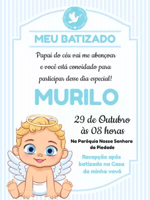 Convite de Batizado Anjinho Menino para Editar Online