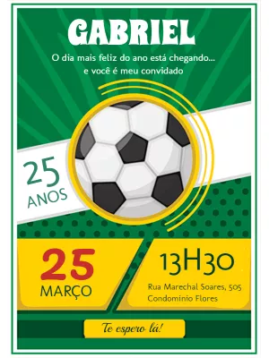Convite de Aniversário Futebol Editável Online para Imprimir