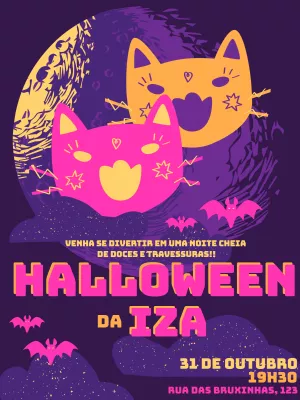 Convite de Halloween com Gatinhos para Editar Online
