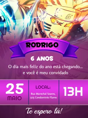 Convite de Aniversário Naruto para Editar e Imprimir