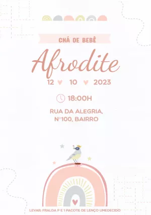Convite Chá de Bebê Arco-íris e Passarinho para Editar Online