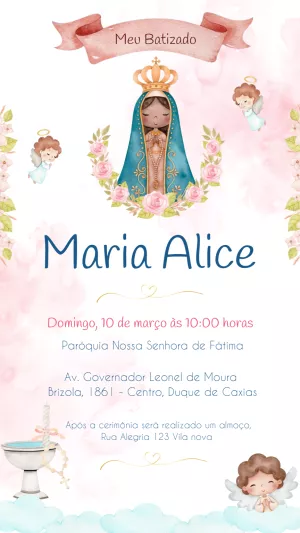 Convite Batizado Menina Nossa Senhora Aquarela para Editar