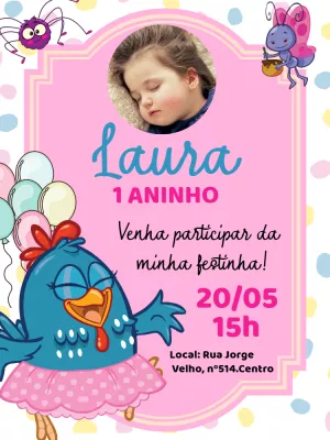 Convite Aniversário Galinha Pintadinha com Foto para Editar