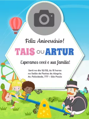 Convite Aniversário Mundo Bita com Foto para Editar Online
