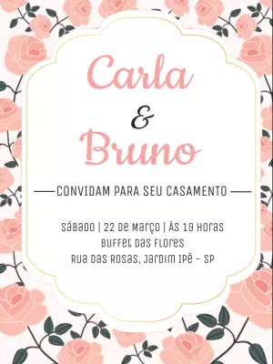Convite de Casamento Floral Rosa para Editar Online