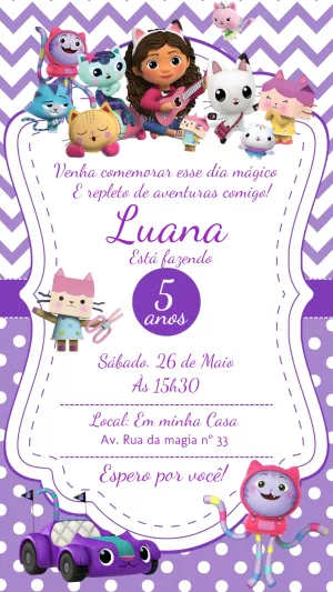 Convite Aniversário A Casa Mágica da Gabby para Editar Online