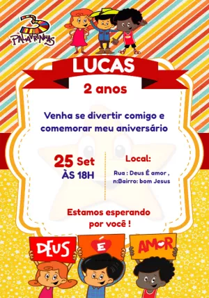 Convite de Aniversário 3 Palavrinhas com Personagens para Editar