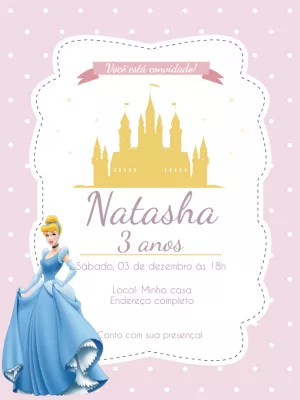 Convite de Aniversário Princesa Cinderela para Editar Online