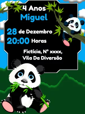 Convite de Aniversário Urso Panda para Editar Online