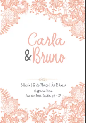 Convite de Casamento com Renda Rosa Delicada para Editar