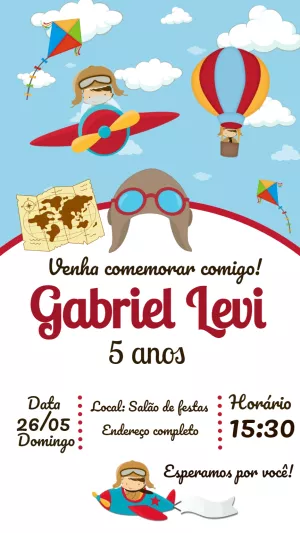 Convite Aniversário Aviador Menino para Editar Online