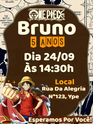 Convite de Aniversário One Piece com Luffy para Editar Online