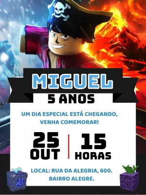 Convite de Aniversário Blox Fruits Roblox para Editar Online