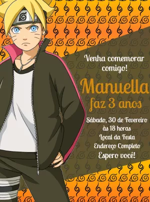 Convite de Aniversário Boruto para Editar e Imprimir Online