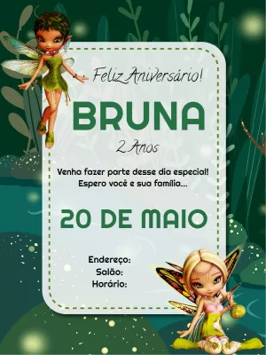 Convite de Aniversário Fada Encantada para Editar Online