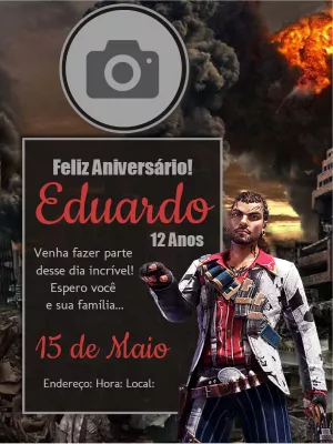 Convite Aniversário Free Fire com Foto para Editar Online