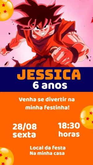 Convite de Aniversário Dragon Ball com Goku para Editar