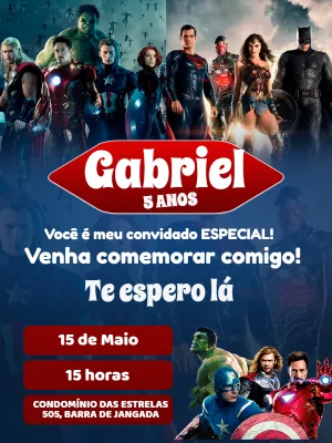 Convite Aniversário Super-Heróis com Vingadores Editável Online