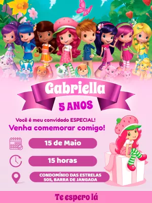 Convite de Aniversário Moranguinho e Turma para Editar Online