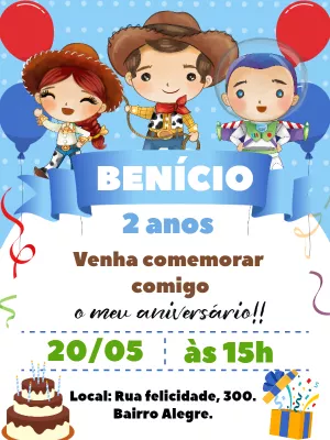 Invitation d'anniversaire Toy Story – Statique – Bella Liz Convites
