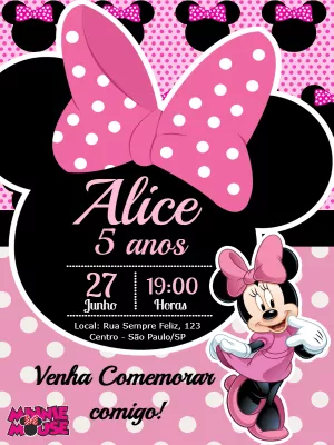 Convite de Aniversário Minnie Mouse Rosa para Editar Online