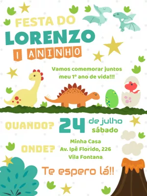 Invitación de cumpleaños Dinosaurio – Estático – ig: @illustragio