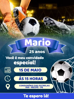Convite Aniversário Futebol Editável para Enviar Online
