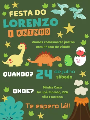 Invitación de cumpleaños Dinosaurio – Estático – ig: @illustragio