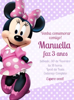 Convite de Aniversário Minnie Mouse Rosa para Editar Online