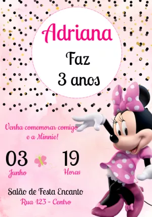 Convite de Aniversário Minnie Rosa Editável Online