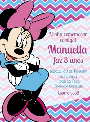 Convite de Aniversário Minnie Mouse Rosa para Editar Online