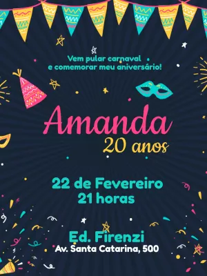 Convite de Aniversário de Carnaval Festivo para Editar Online