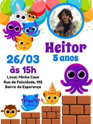 Convite de Aniversário Bolofofos com Foto para Editar Online