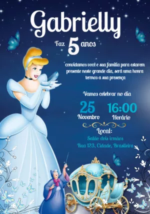 Convite de Aniversário Cinderela Mágico para Editar Online