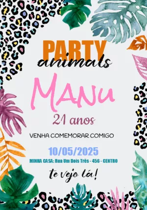Convite Aniversário Party Animals Tropical para Editar Online