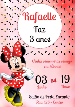 Convite de Aniversário Minnie Mouse Vermelha para Editar Online