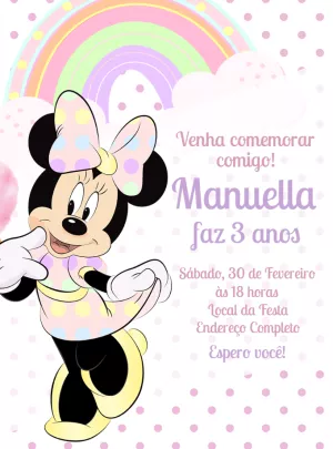 Convite Aniversário Minnie Mouse Arco-Íris para Editar Online