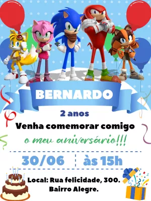 Convite de Aniversário Sonic Boom para Editar Online